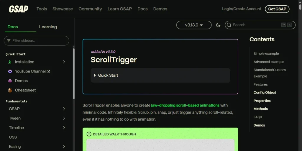 محیط سایت GSAP ScrollTrigger