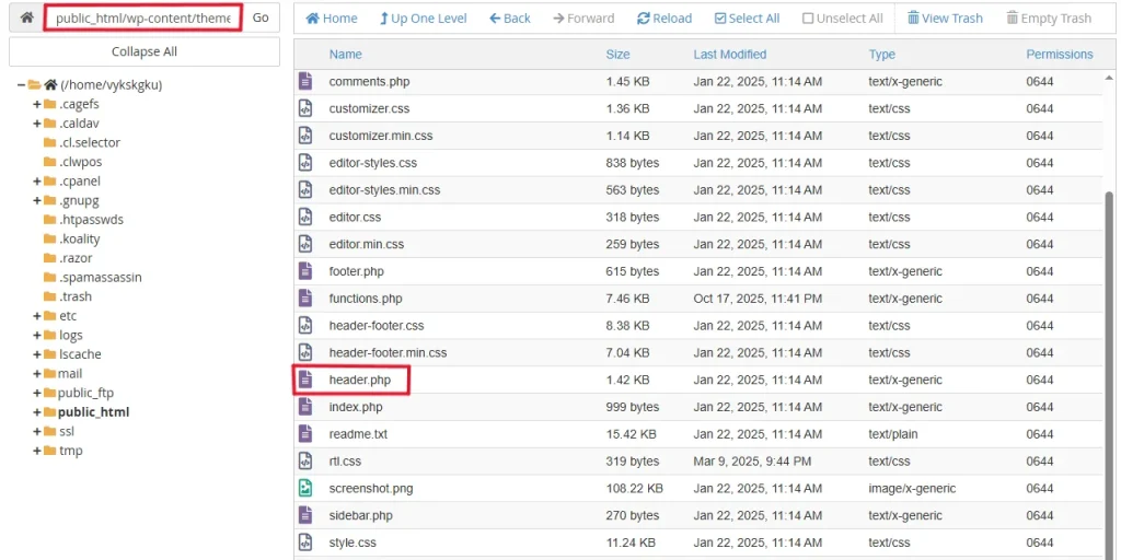 محل فایل header.php