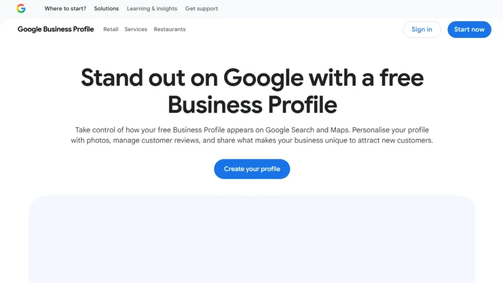صفحه اصلی Google Business Profile